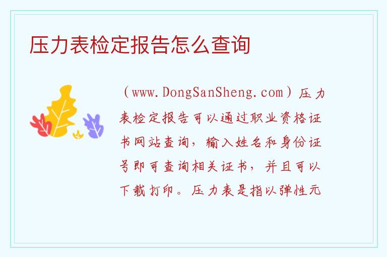 压力表检定报告怎么查询 