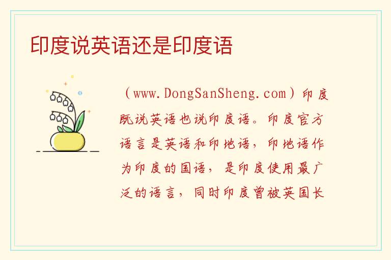 印度说英语还是印度语 