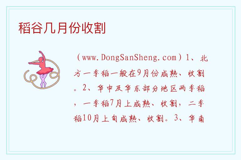 稻谷几月份收割 