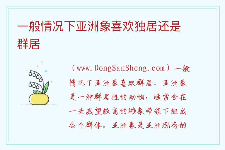 一般情况下亚洲象喜欢独居还是群居 