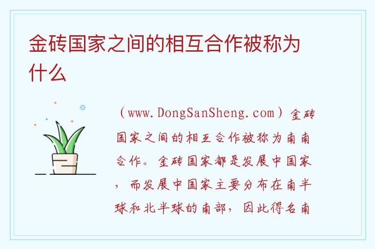 金砖国家之间的相互合作被称为什么 