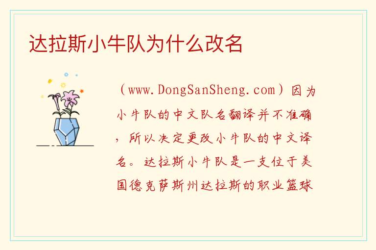 达拉斯小牛队为什么改名 