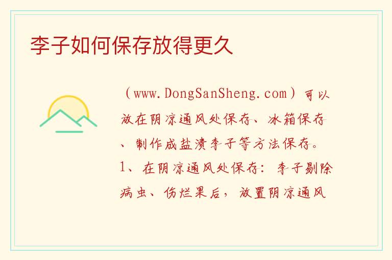 李子如何保存放得更久 