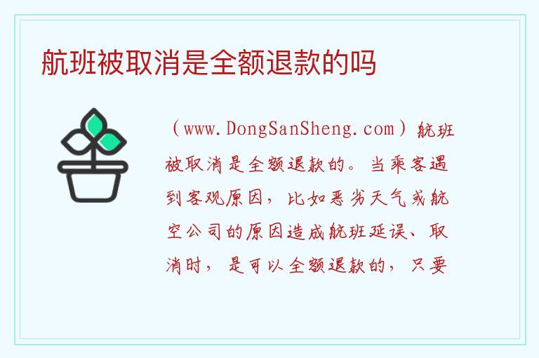 航班被取消是全额退款的吗 