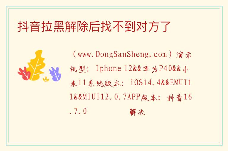 抖音拉黑解除后找不到对方了 