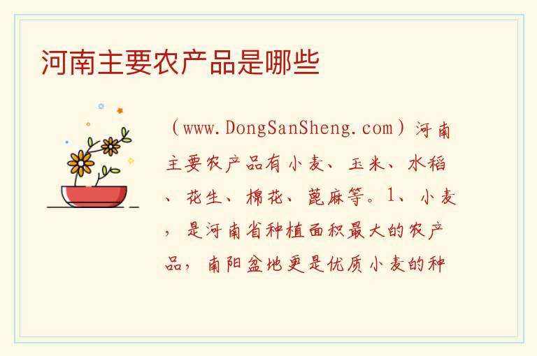 河南主要农产品是哪些 