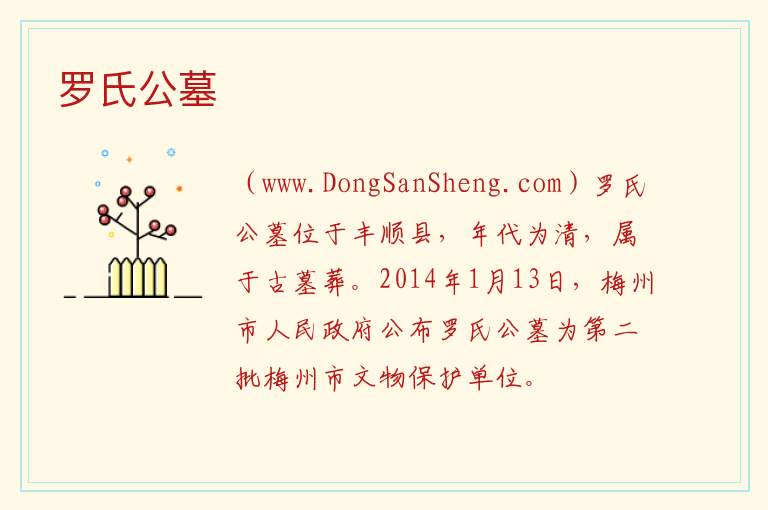 广东省梅州市丰顺县：罗氏公墓旅游攻略，广东省梅州市丰顺县：罗氏公墓旅游攻略